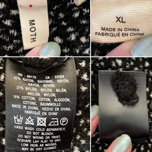 Moth Anthropologie Sweater Size XL Black White Textured Knit Scoop Neck - Picture 8 of 11
